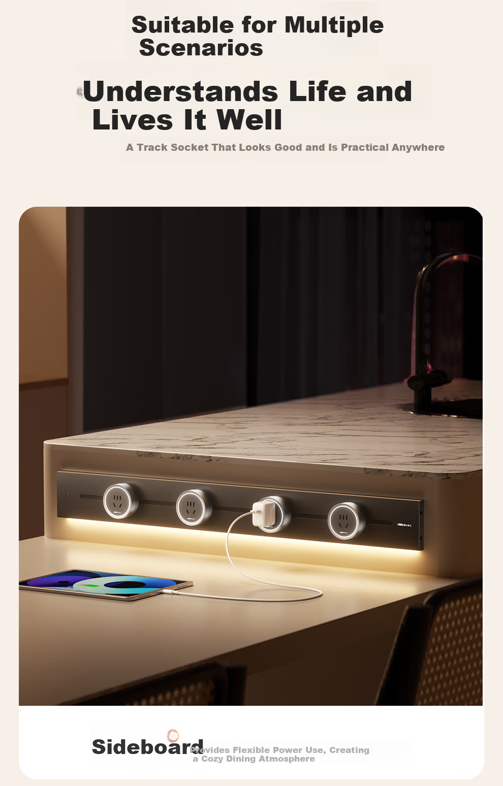 NVCleishidiangong Track Socket, Motion Sensor Light, Movable Surface-Mounted No-Drilling, 750mm+4 Five-Hole, DP12 Series Black 6