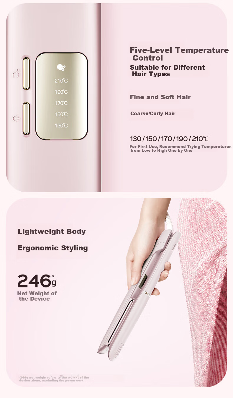 Lena Red Light Hair Straightener Flat Iron Far Infrared Hair Care High Concentration Negative Ion Straightening and Curling Iron Bangs Inward Curl Large Waves LN-508H 8