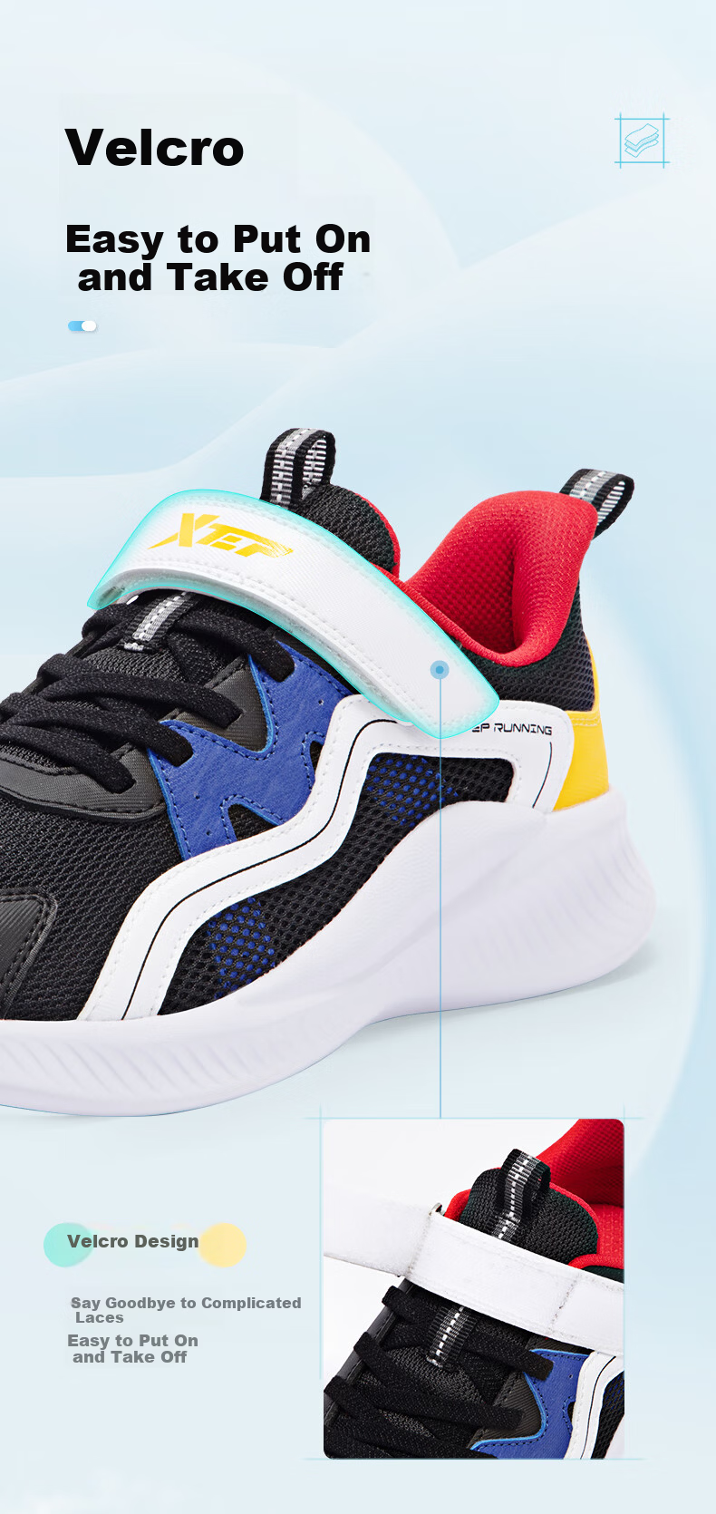 XTEP Kids Toddler Double-Layer Mesh Simple Versatile Comfortable Running Shoes Black/New White Size 28 5