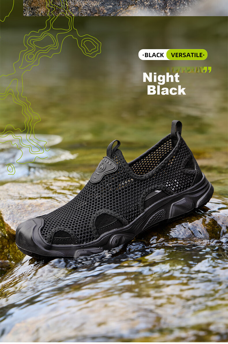 Camel Brand Outdoor Toe-Cap Sandals Breathable Quick-Dry Creek Shoes Casual Men's Shoes P16M342014 Night Black Size 42 12