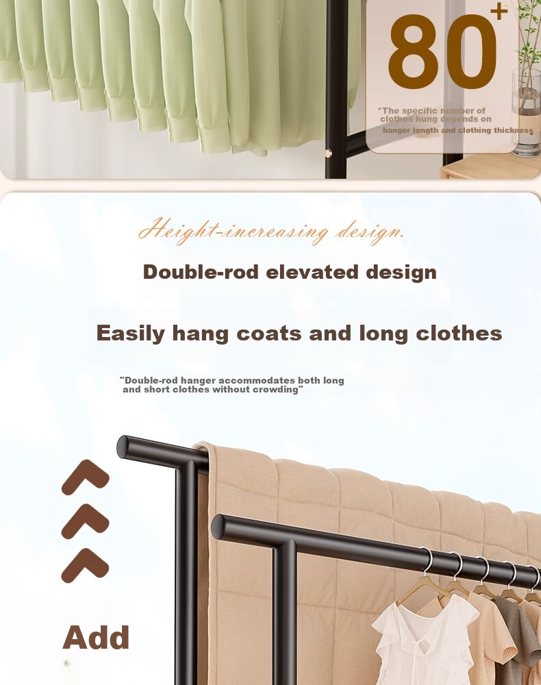 Shunyou Double Rod Floor Standing Coat Rack Indoor Mobile Clothes Hanger Storage Drying Rack Dormitory Clothes Drying Rack SY-1210 6