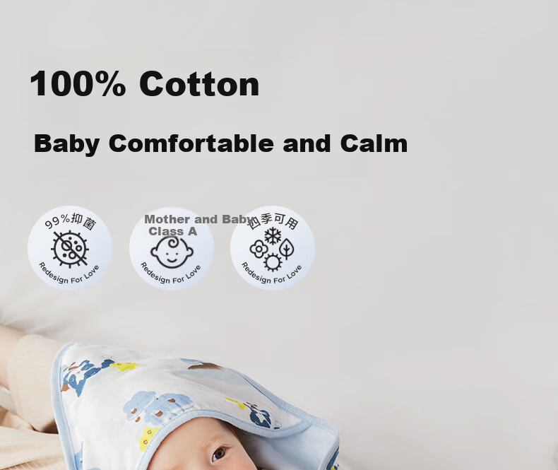 Babycare Newborn Cotton Swaddle Blanket Soothing Temperature-Regulating Delivery Room Infant Wrap Bubu Bear Moonlight Blue 90*90cm 1