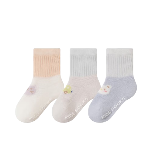 Five Cotton 3-Pair Baby Socks Summer Mesh Breathable Cartoon Seamless Candy Color Socks