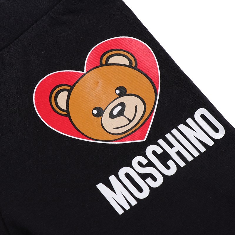 moschino kids 莫斯奇诺 奢侈品童装 女童黑色棉氨纶小熊图案长裤 hep