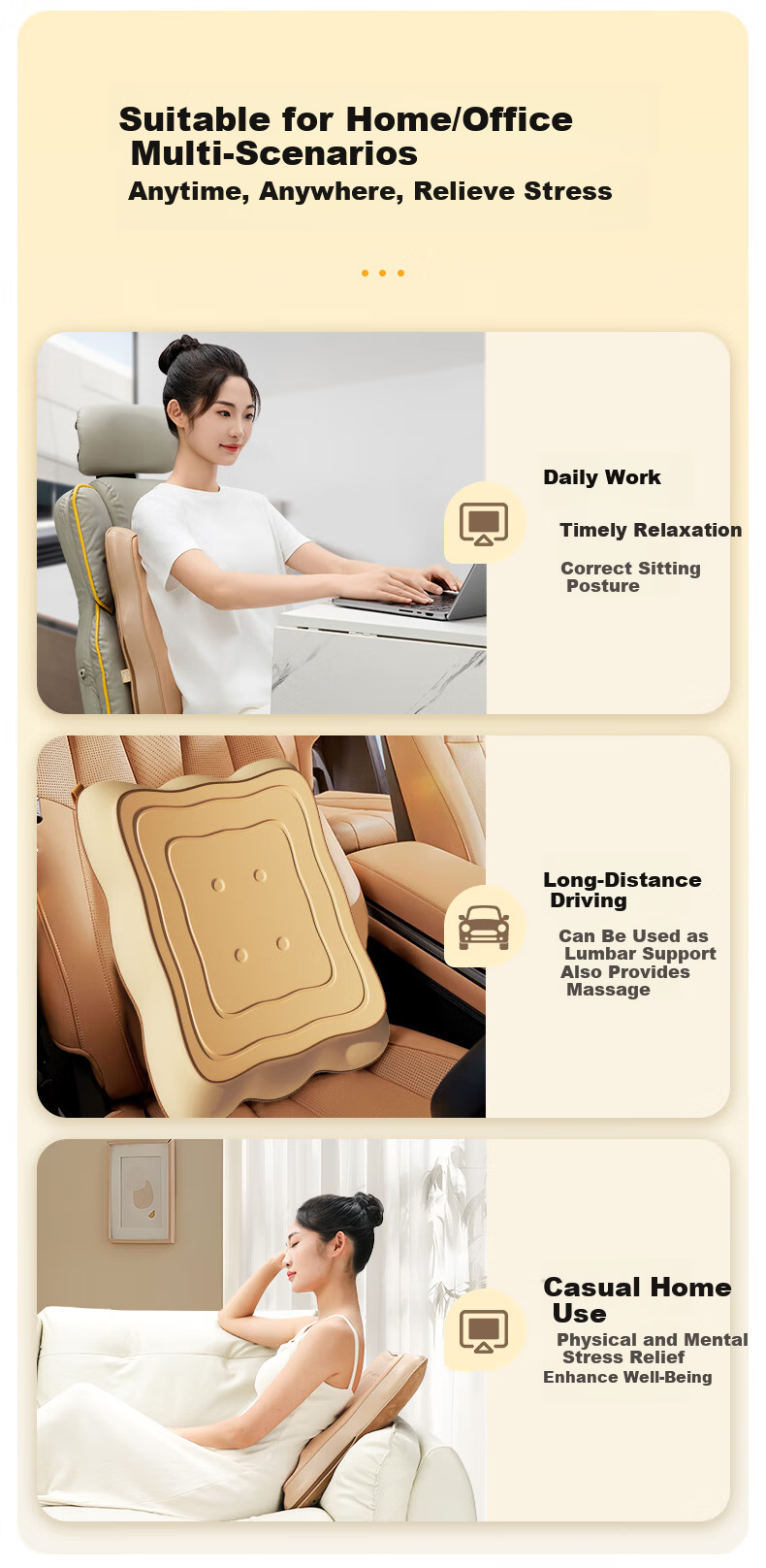 Miaojie MX08 Waist Massager Walking Style Back Massager Kneading Heat Office Lumbar Cushion Lumbar Support for Lumbar Muscle Strain Gift for Parents Mother's Day Birthday Men and Women Gold 16