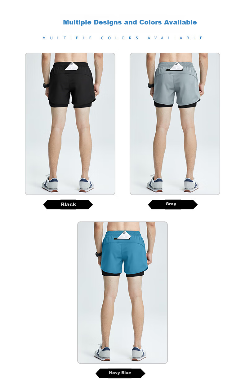 BURUITE Men's Running Shorts with Inner Liner, Three-Quarter Athletic Shorts, Summer Professional Marathon Quick-Dry 2-in-1 Fitness Pants 10