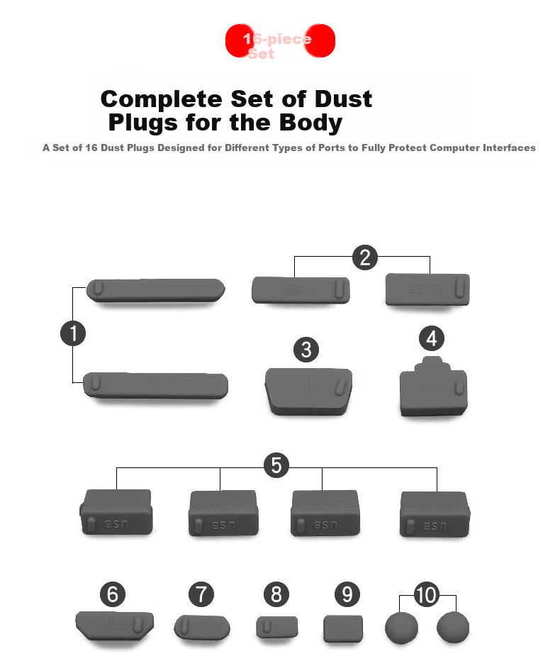 ANQULIFE Computer Dust Plug Universal USB Port White Dust Cover Multi-Port 16-in-1 for Desktop and Laptop AQ-D003 2