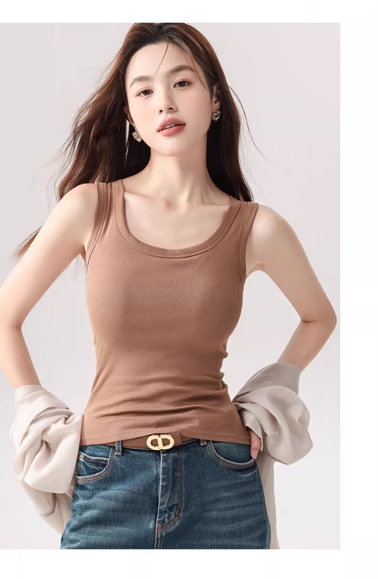 Caiyue Women's Spring Summer Thin Breathable Slim Fit Ribbed Sleeveless Wide Shoulder Tank Top with Side Coverage High Elasticity 13