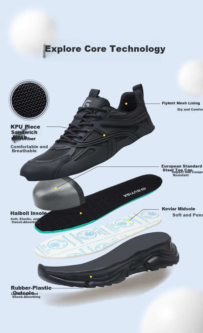 Weirdun Men's Summer Breathable Steel Toe Safety Work Shoes Anti-Smash Anti-Puncture Ultra-Light Soft Construction Site Safety Shoes 5061 Size 41 4