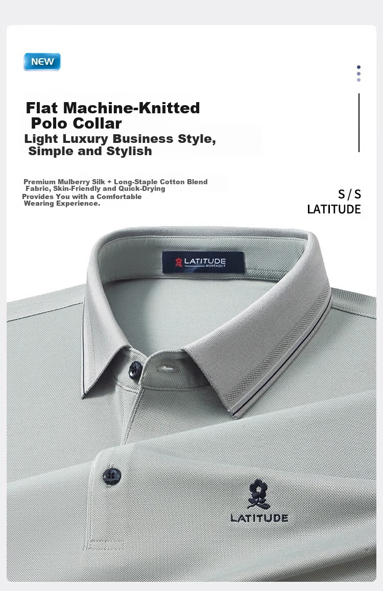 MONTAGUT Men's Long Sleeve Polo Shirt with Mulberry Silk Breathable Pique Cotton, Business Embroidered T-Shirt, Navy Blue, 3XL, Spring Autumn 2025 2