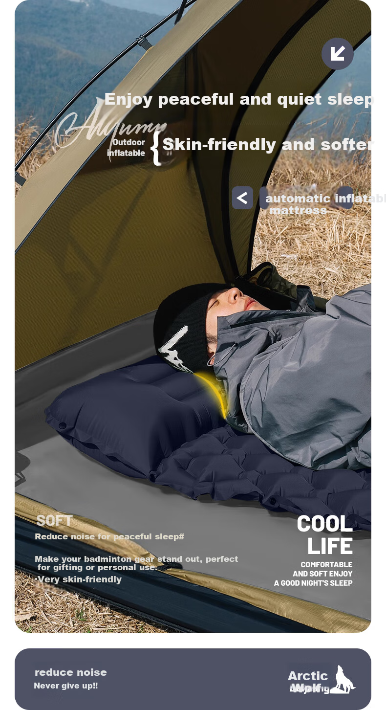 BeiJiLang Automatic Air Cushion Outdoor Inflatable Mat, Camping Ultra-Light Portable Sleeping Pad, Foot-Stepping Inflatable Belt Pillow, Floor Mat 2