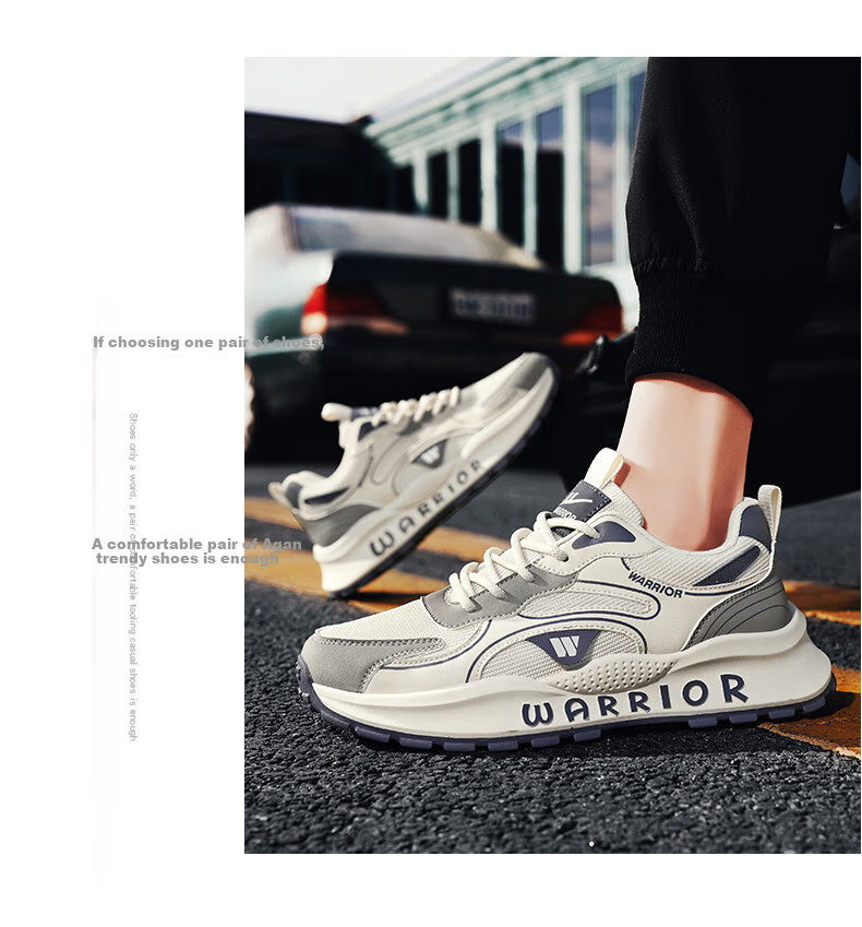 Warrior Men's Summer Breathable Shoes Thick Sole Height Increasing Casual Shoes L146C Gray Black Size 44 10