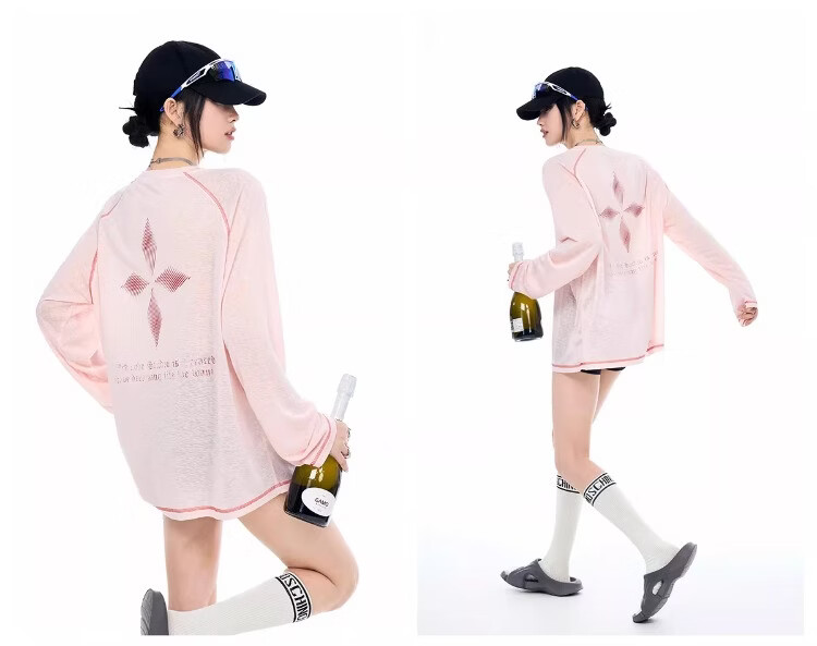 ICH MODE Lyocell Cross-Print Long-Sleeve T-Shirt, Physical Sun Protection Cover-Up for Women, Summer Hasselblad Online Top, White, Size S 14