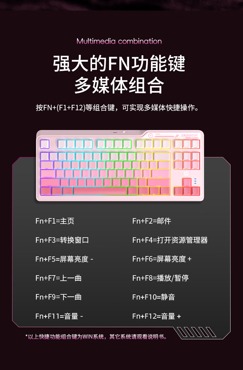 HP K120 Mechanical Feel Keyboard Wireless Wired Tri-Mode Gaming And Office Keyboard Universal White Equal Height Line White Panel + White Equal Height Side Engraved Keycaps 2