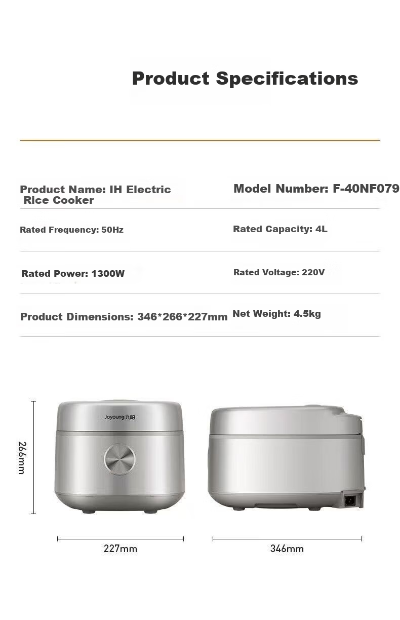 Joyoung ZMD Peace of Mind Series 0-Fluoride Enamel Ceramic Pot Rice Cooker 4A Grade Rice IH Induction Heating Multifunctional Smart Reservation 4L F-40NF079 14