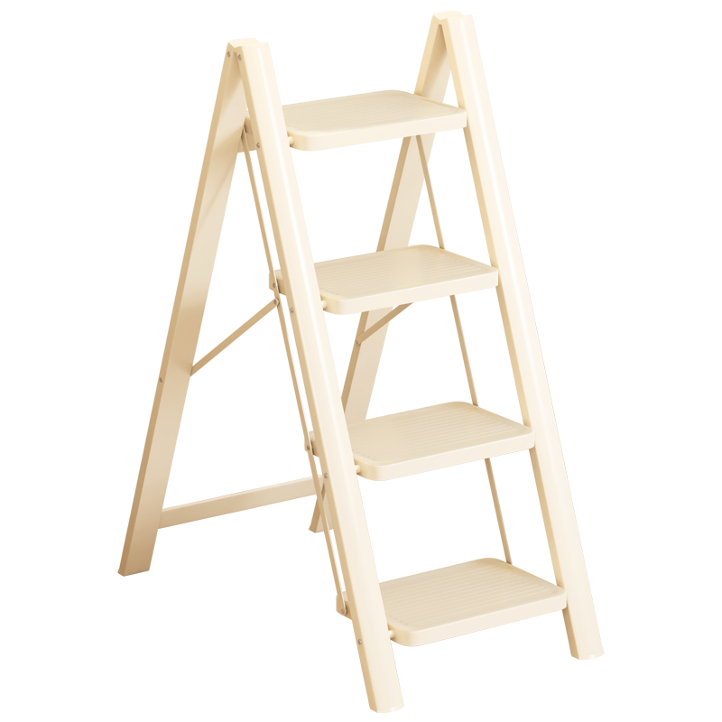 DELIXI ELECTRIC Household Indoor Multi-Functional Folding Step Ladder Thickened Carbon Steel Non-Slip Pedals White 4-Step A-Frame Ladder