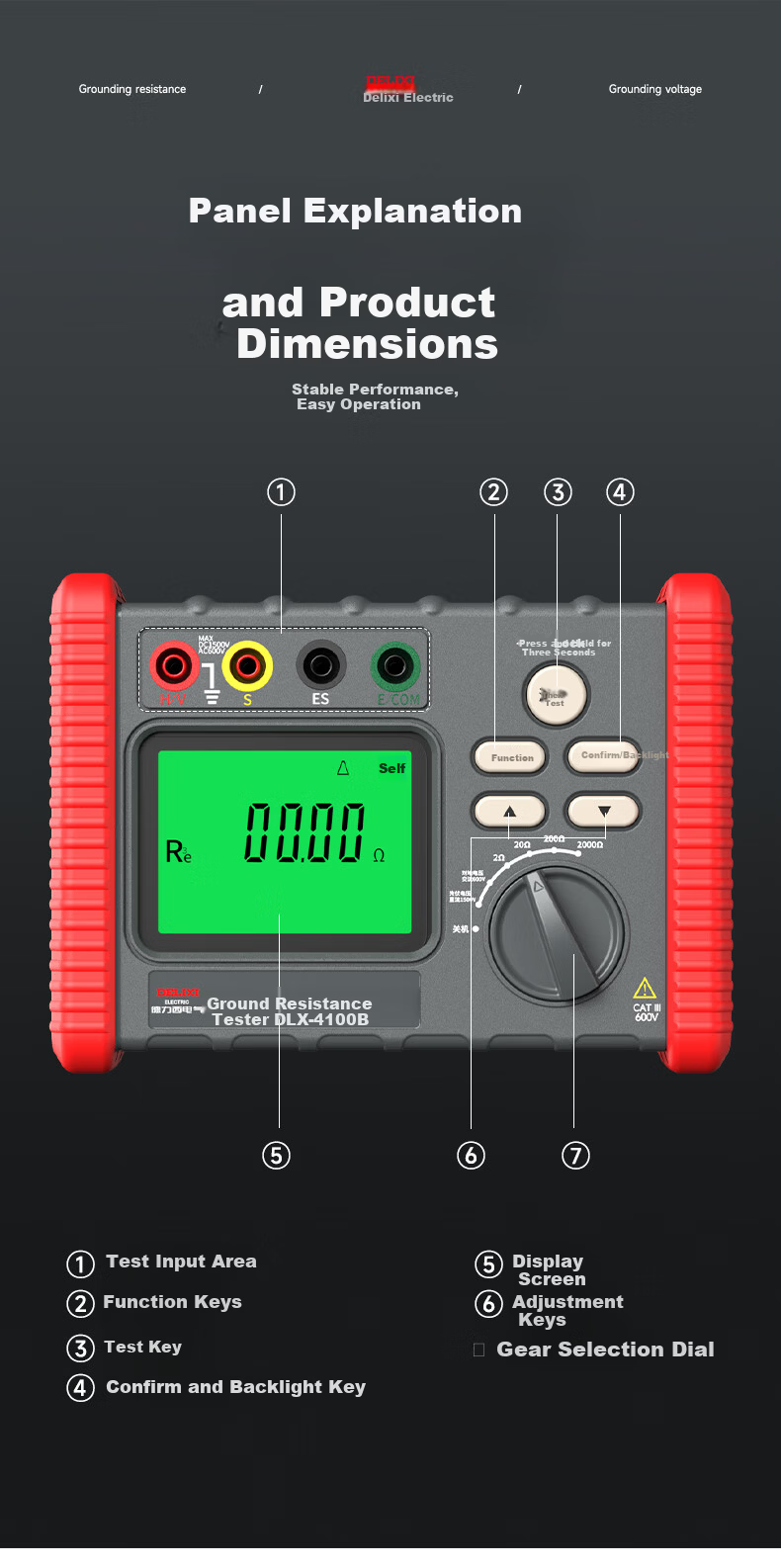 DELIXI ELECTRIC Ground Resistance Tester Handheld Earth Resistance Meter Lightning Protection Digital Ground Tester 12
