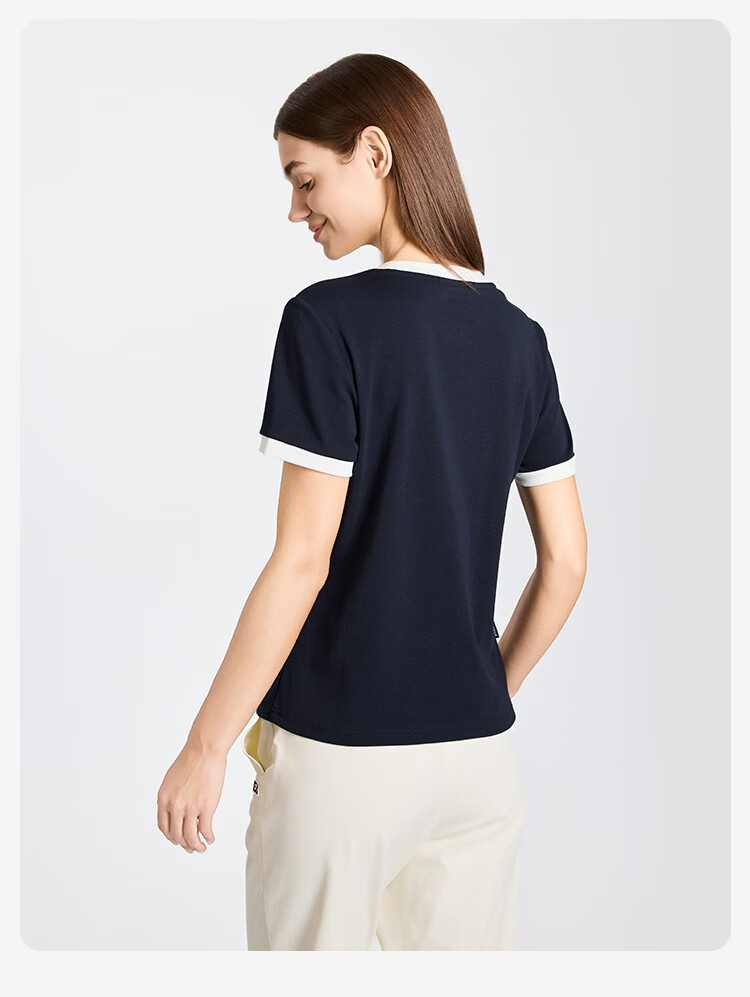 ELLE ACTIVE Versatile Letter Print Short Sleeve T-Shirt Women 2026 Summer Vibrant Colorblock Casual Sports Top White S 14