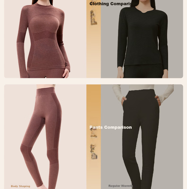 GRACEWELL Women's Thermal Sportswear Autumn Winter Wool Heat Retaining Slim Fit Base Layer Set Autumn Top and Bottom Cocoa Brown F 9