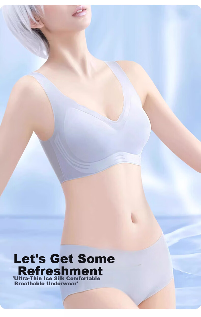 Muwei Seamless Ultra-Thin Ice Silk Cooling Bra for Women, Spring Summer, Small Bust, Push-Up, Wireless, Breathable, Vest-Style Back Beauty Bra 10