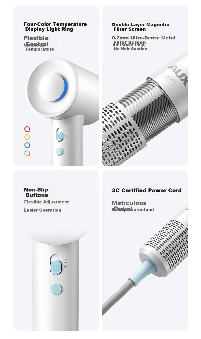 AUX High-Speed Hair Dryer Home Hair Care Negative Ion Quiet Electric Hair Dryer for Men and Women Damage-Free Powerful Fast Drying Hair Blower G01 23