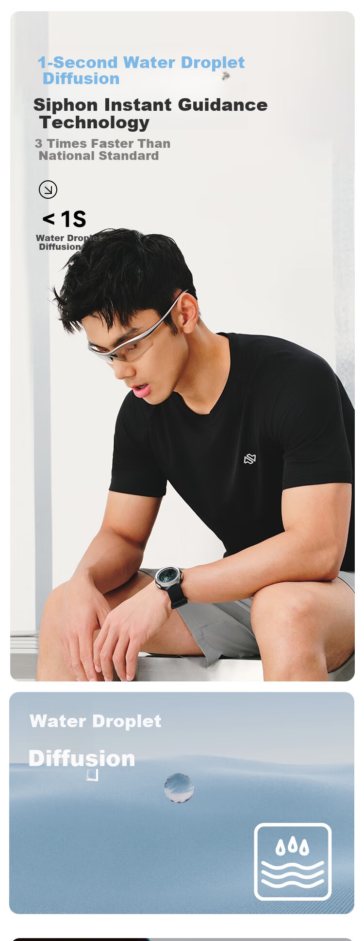 JD Jingzao Spring Summer Men's Running Series Sports Short Sleeve Sweat-Quick Dry Breathable T-Shirt Premium Gift - Misty Blue 5