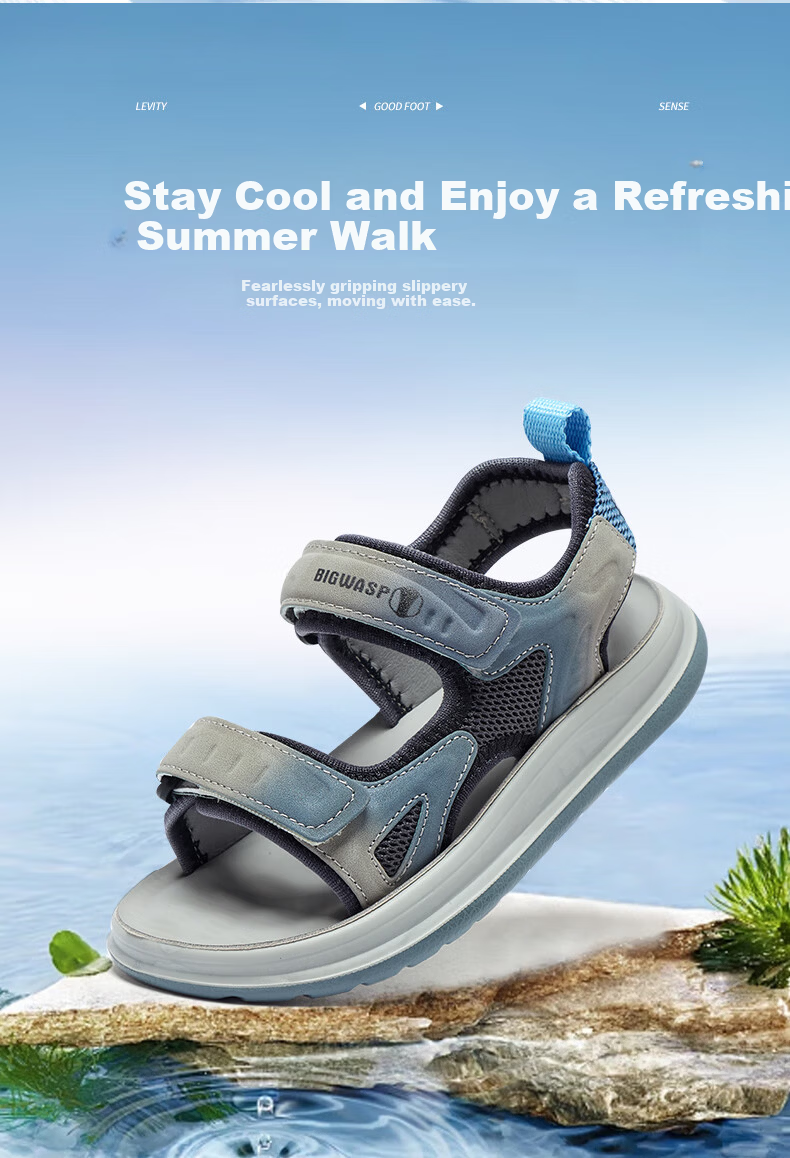 BIG WASP Boys' Summer Beach Sandals Open Toe Sandals D332523533 Gray Sky Blue Size 33 8