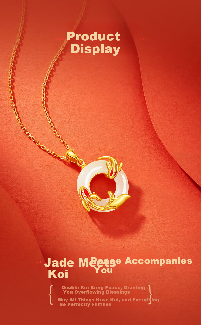 Zhenshang Silver China Gold Koi Fish Safety Buckle Silver Necklace Hetian Jade Pendant Women's Birthday Gift for Girlfriend Wife S925 4