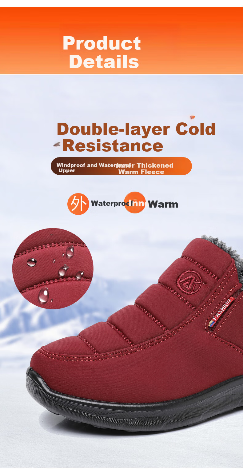 Anglerfish Old Beijing Cloth Shoes Winter Women's Middle-aged and Elderly Mom Fleece Thickened Warm Non-slip Cotton Shoes A8006 Red 36 6