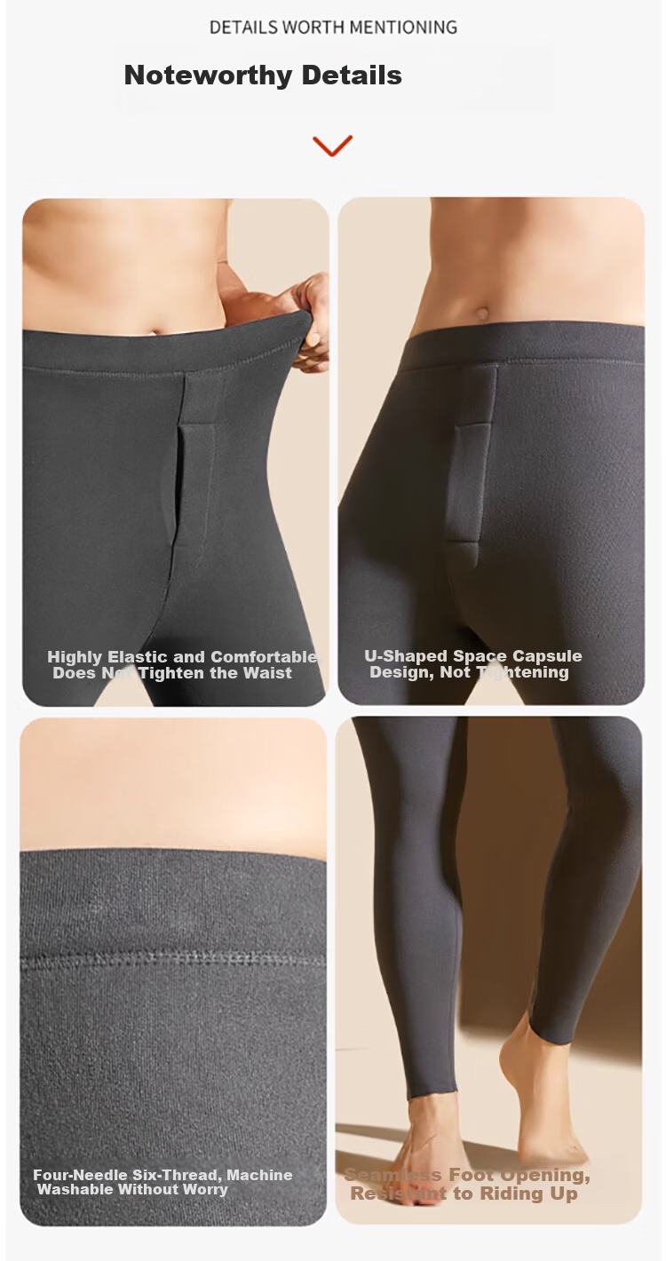 Yalu Wool and Silk Patch Knee Support Warm Pants Men's Thermal Underwear Thin Fleece Plus Size Cotton Wool Knit Base Layer Pants 11