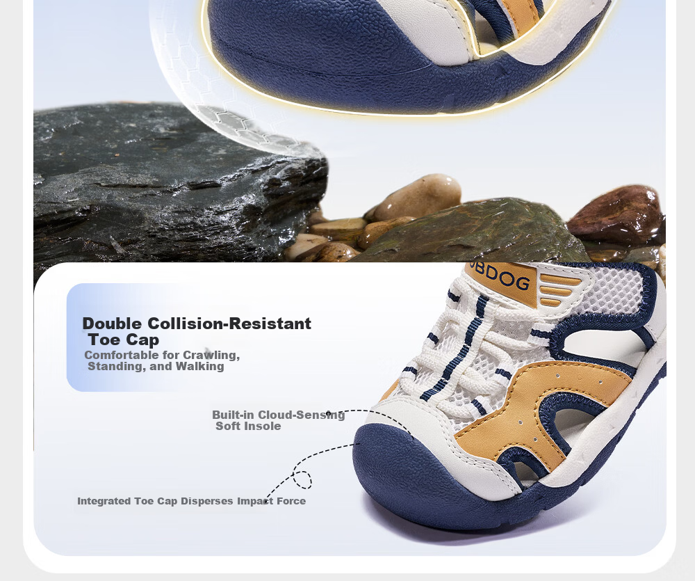 BOBDOG Kids Summer Breathable Boys Sandals Non-slip Baby Walking Shoes Hollow Out Children's Beach Sandals White Black Size 29 12