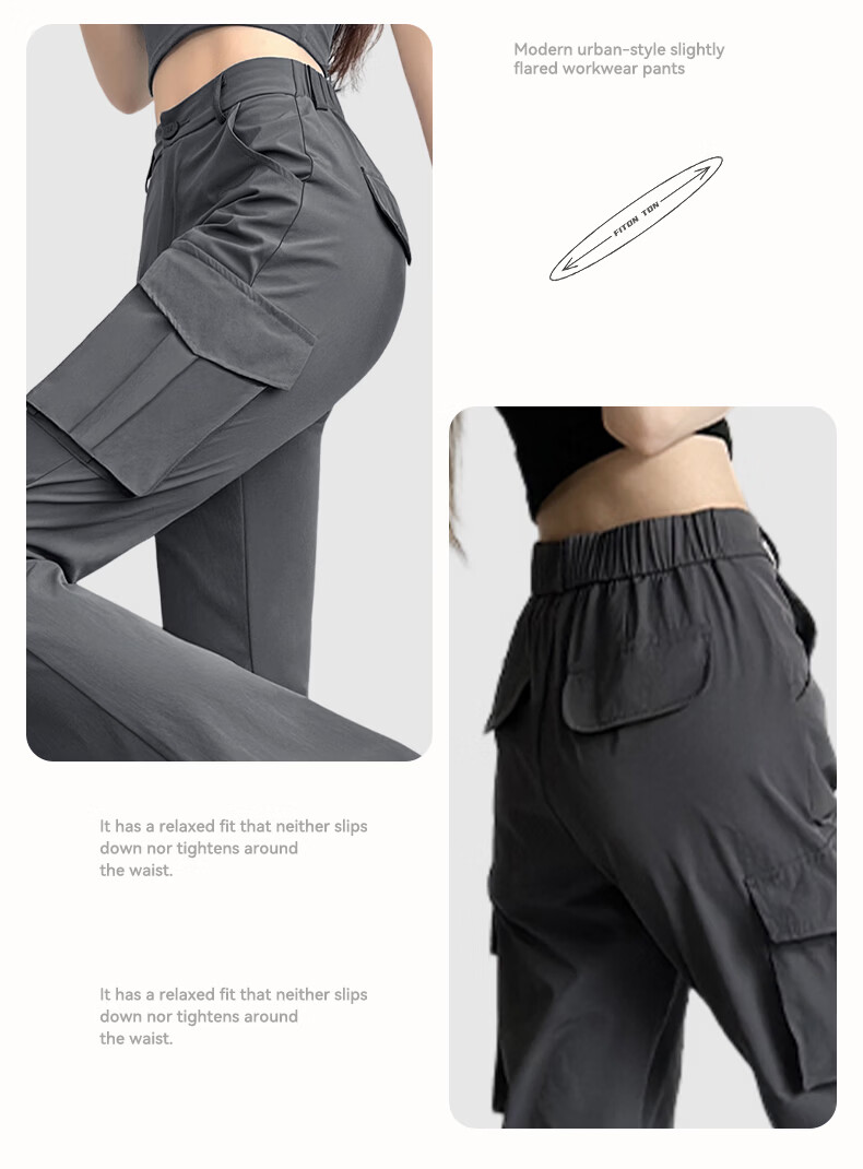 FitonTon Women's American Style Slight Flare Cargo Pants 2026 Summer New High Waist Slim Retro Flared Casual Pants 13
