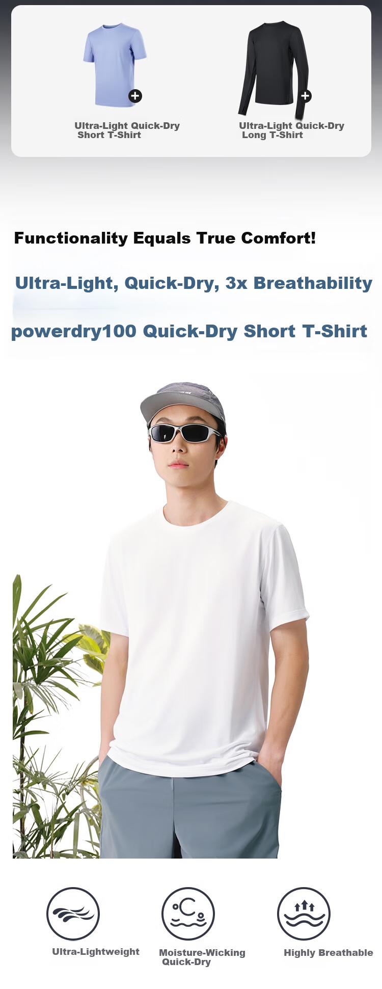 JD Jingzao Men's Spring Summer Ultra-Light Quick-Dry Sports Short Sleeve Breathable Cool Outdoor T-Shirt Base Layer Mist Gray Blue S 2