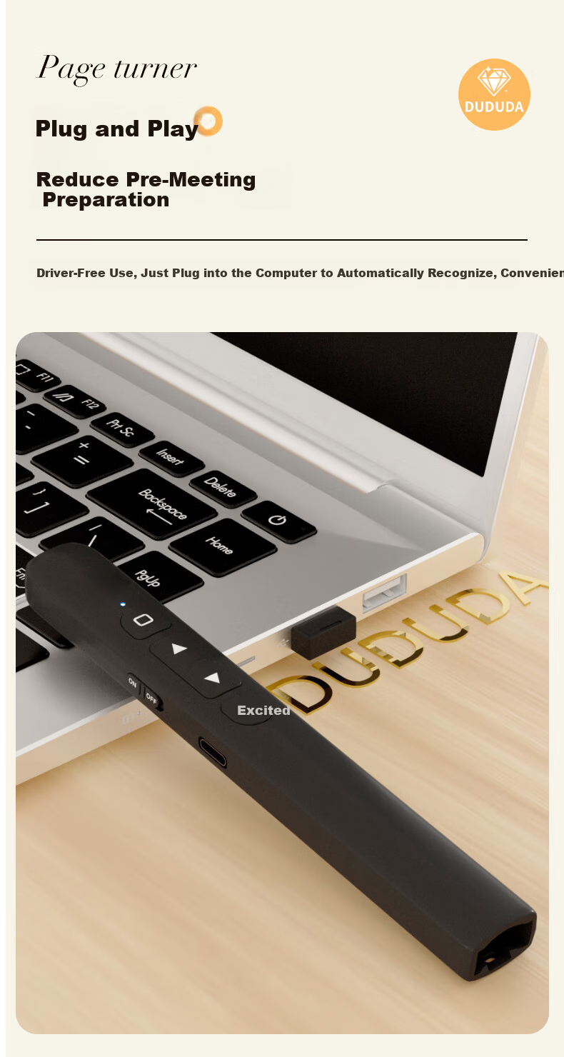 DUDUDA Black Flip Pen PPT Laser Remote Control Multifunctional Teaching Presentation Slide Projector Infrared Remote Multimedia Seewo Presenter 3