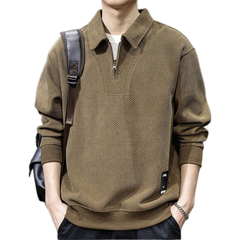 JEEP Men's Heavyweight Spring Autumn High-End Loose Long Sleeve Polo Shirt Camel L