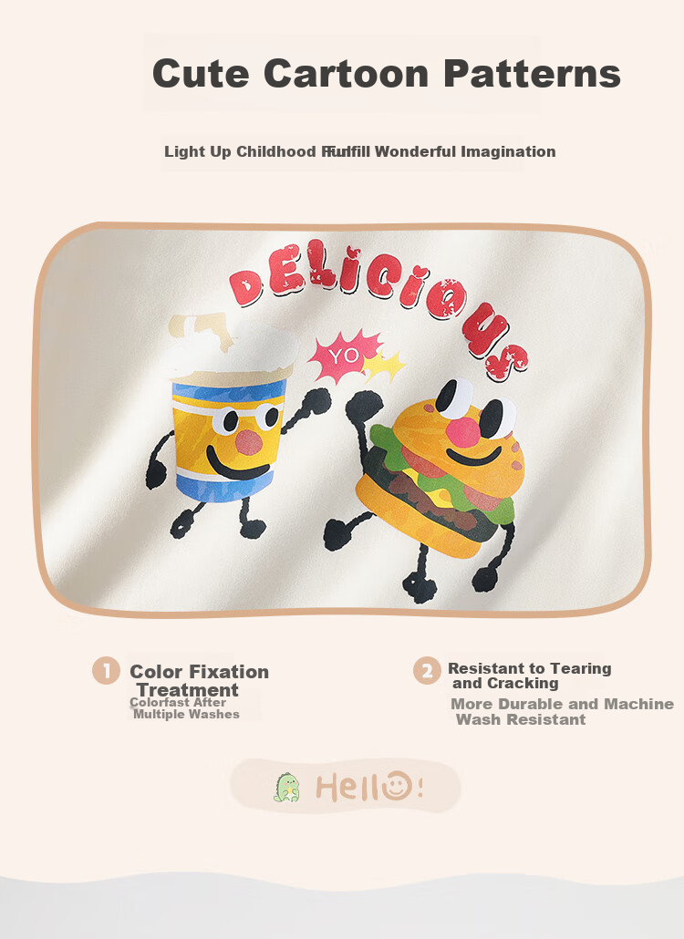 MQDMINI Boys' Sweatshirt 5A Antibacterial Kids' Outdoor Casual Cartoon Colorblock Top Delicious Burger 4