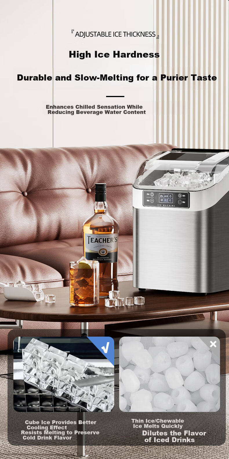 BEIJIXIONG Home Fully Automatic Large Capacity Ice Maker 30/35kg Desktop Ice Machine for Dormitory KTV Bar Internet Cafe Office Kitchen Small Appliance with 24 Ice Trays Silver Dual Power 5