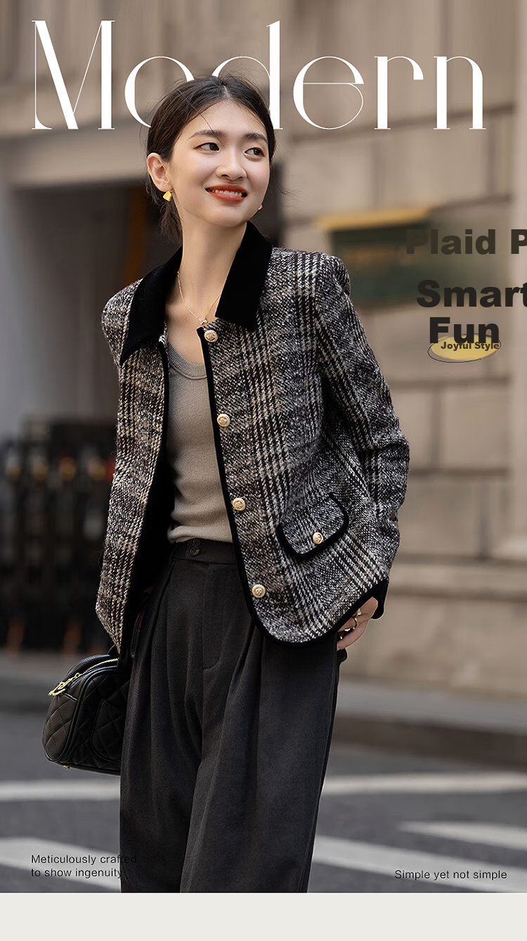 Dme Plaid Smart Fun Winter Vintage Warm Lambswool Lapel Patchwork Colorblock Loose Women's Coat 1
