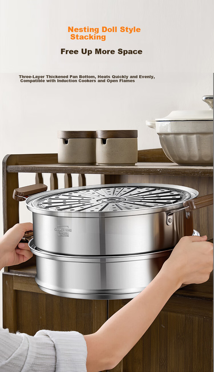 COOKER KING 316L Stainless Steel Three-Layer Steamer Pot with Composite Bottom, Household Soup Pot, Visible High Dome Lid, 30cm 13