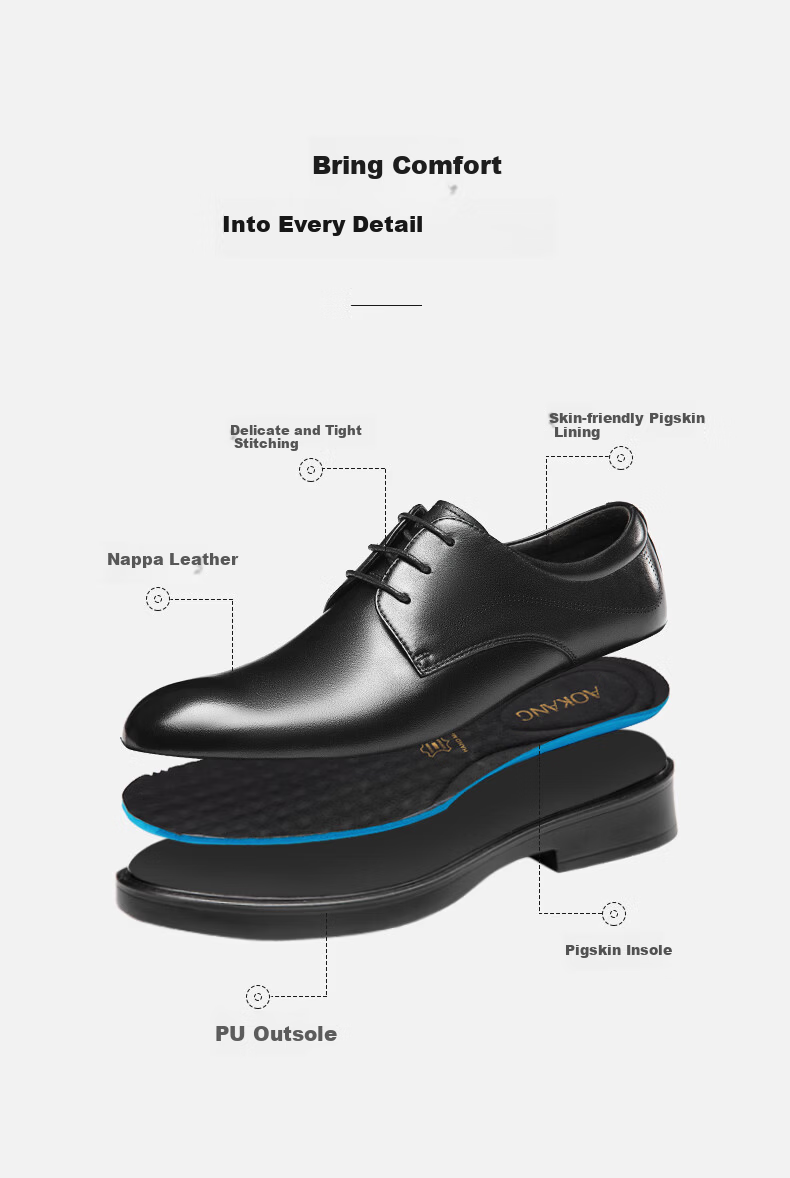 Aokang Business Formal Leather Derby Shoes Lightweight Luxury Wedding Shoes Black Size 39 3