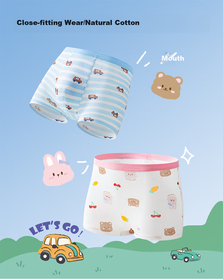 PurCotton Kids Printed Breathable Underwear Rabbit Cherry + Pink Radish 150 2