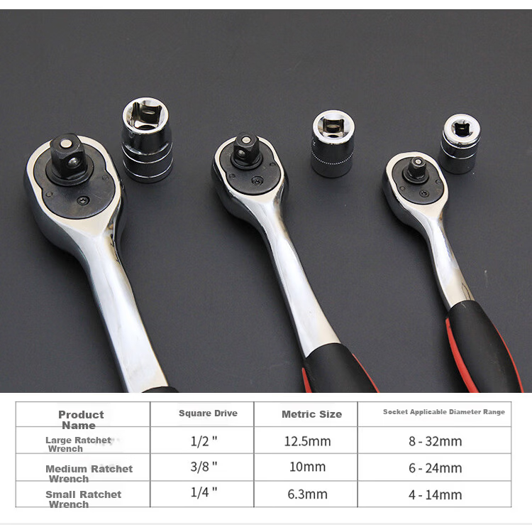 Haisidike Ratchet Socket Wrench Set Hex Key Quick Wrench Socket 1/2 Inch 12PC [Jingcang] 7