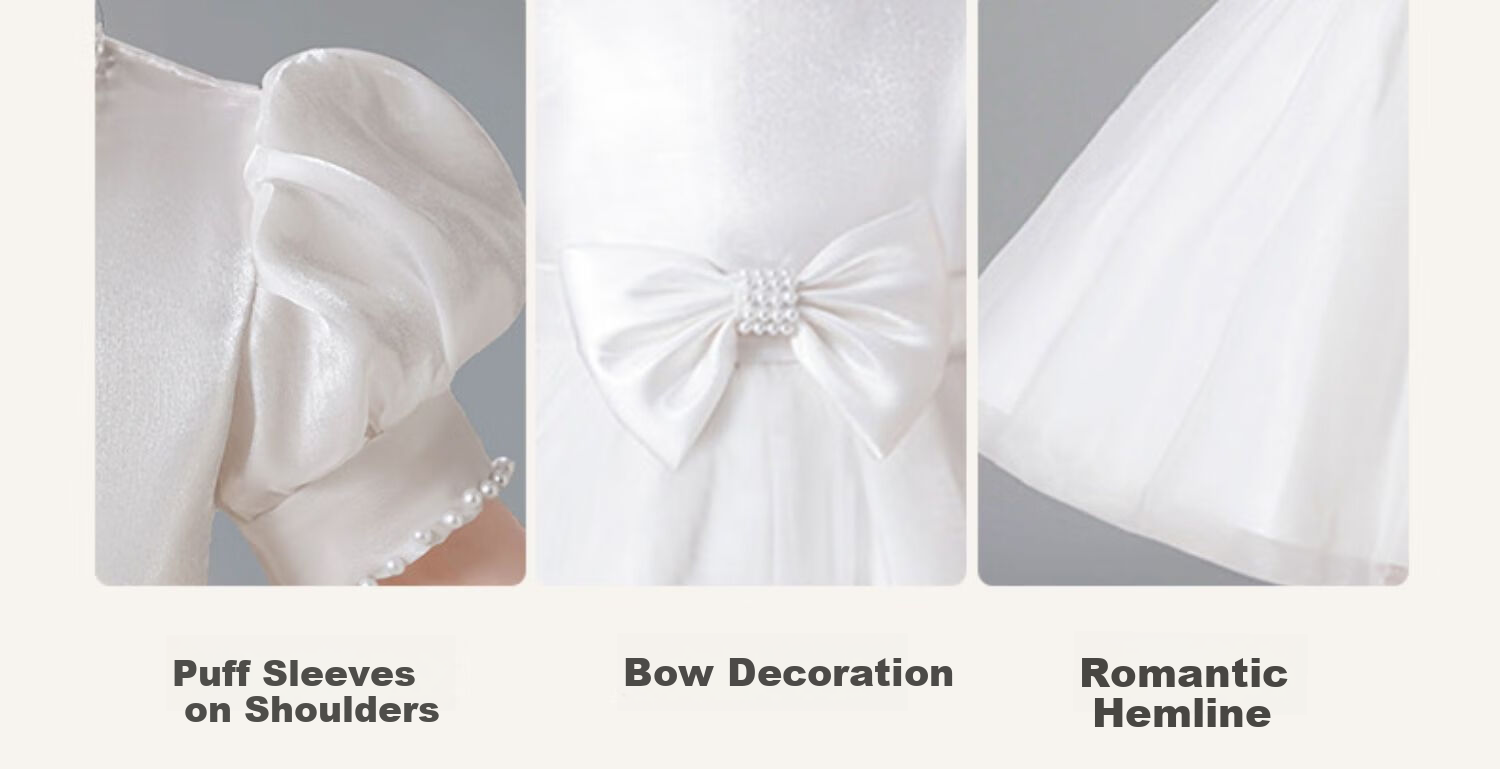 Luomeng Graduation Performance Host Dress, Girls' Graduation White Princess Dress, Birthday Flower Girl Piano, White, Size 150 5