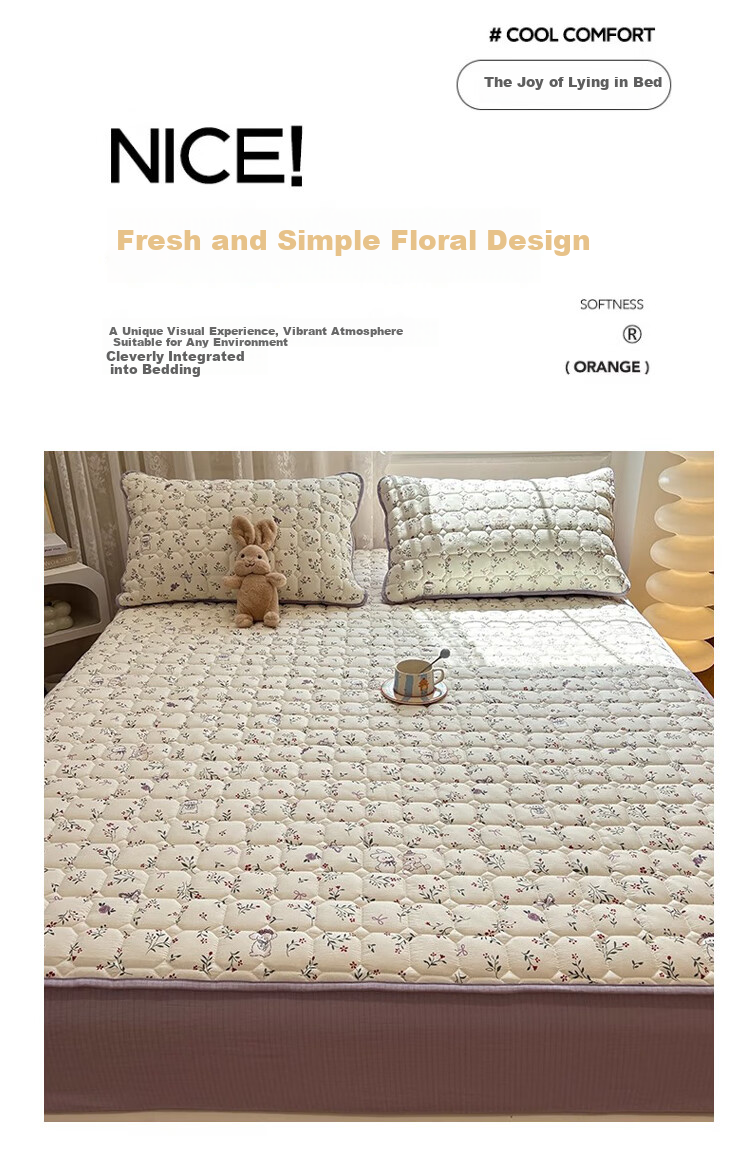 MUJI A-Class 100% Cotton Quilted Fitted Sheet Single Piece Pure Cotton Mattress Protector Cover 1.8x2m Bed 8