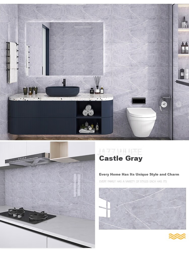 Washi Imitation Tile Wall Sticker Wallpaper Self-Adhesive Waterproof Moisture-Proof Aluminum Plastic Wall Panel Bathroom Bright White 40*80cm (5 Pieces) 30