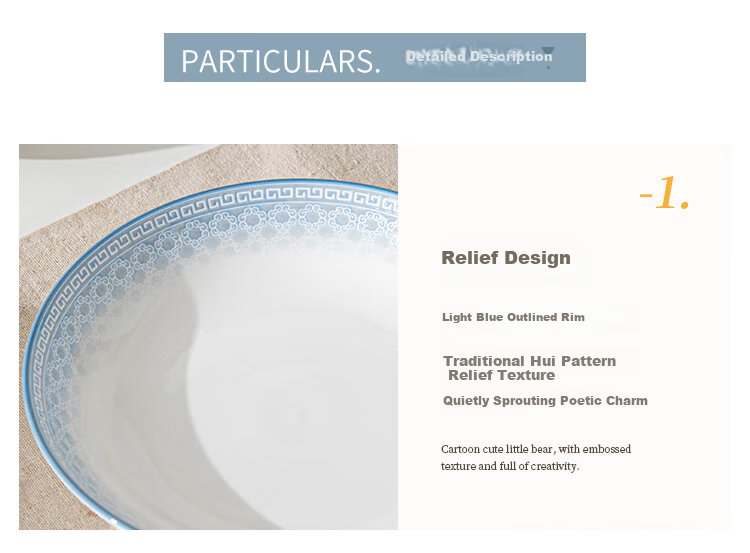 Liniyan Ceramic Rice Bowls 5-Inch Set of 4 Home Tableware Ink Blue Elegant Underglaze Color Embossed Bowl Set 13