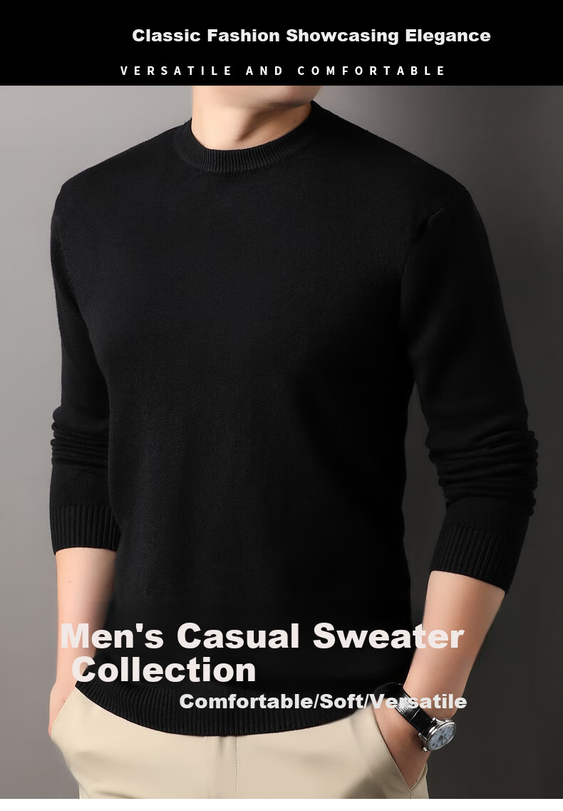 ROMON Men's Sweater Autumn Winter Comfortable Skin-friendly Casual Versatile Warm High-end Knitted Base Shirt 3977 Black M 2