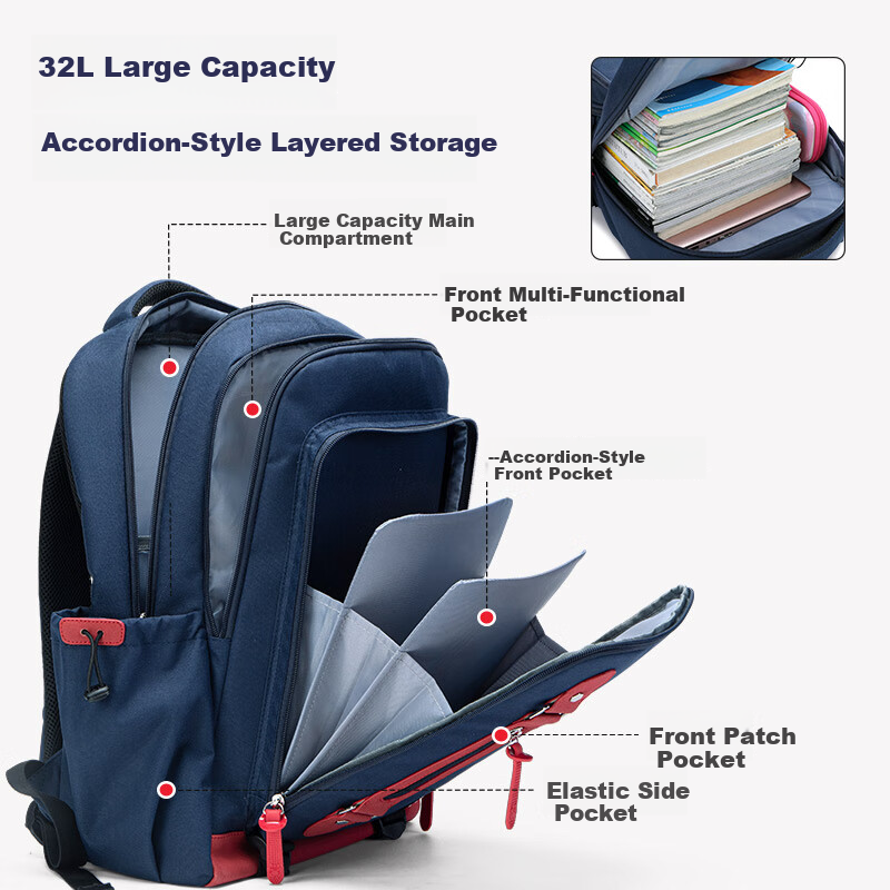 Almost Bear Middle School Student Backpack Boys Lightweight Load-Reducing Spine Protection Elementary School Girls Multi-Compartment Large Capacity Backpack for Grades 3 to 6
