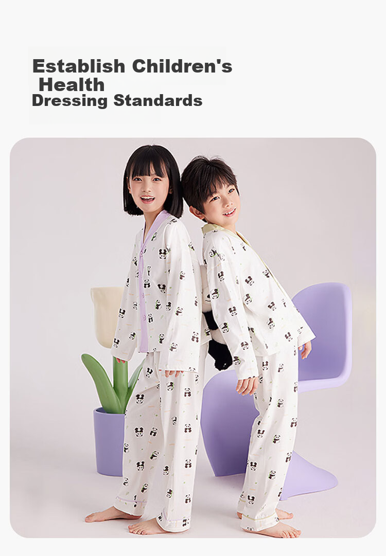 Hodo Kids Unisex New Cardigan Air Conditioning Cotton Pajama Set with Panda Print 170 2