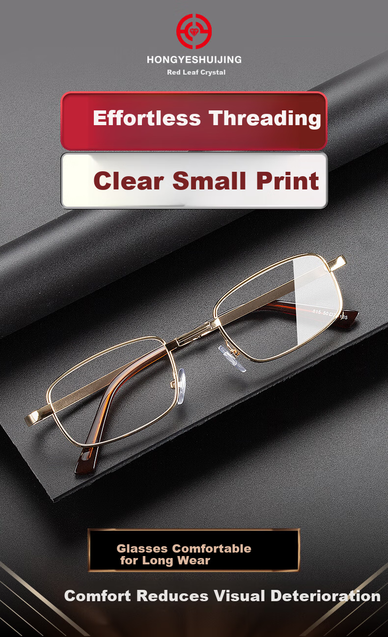 HONGYE Crystal Reading Glasses HD Portable Folding Unisex Stone Frame Lightweight Middle-aged and Elderly Glasses East China Sea Qixi Festival 5